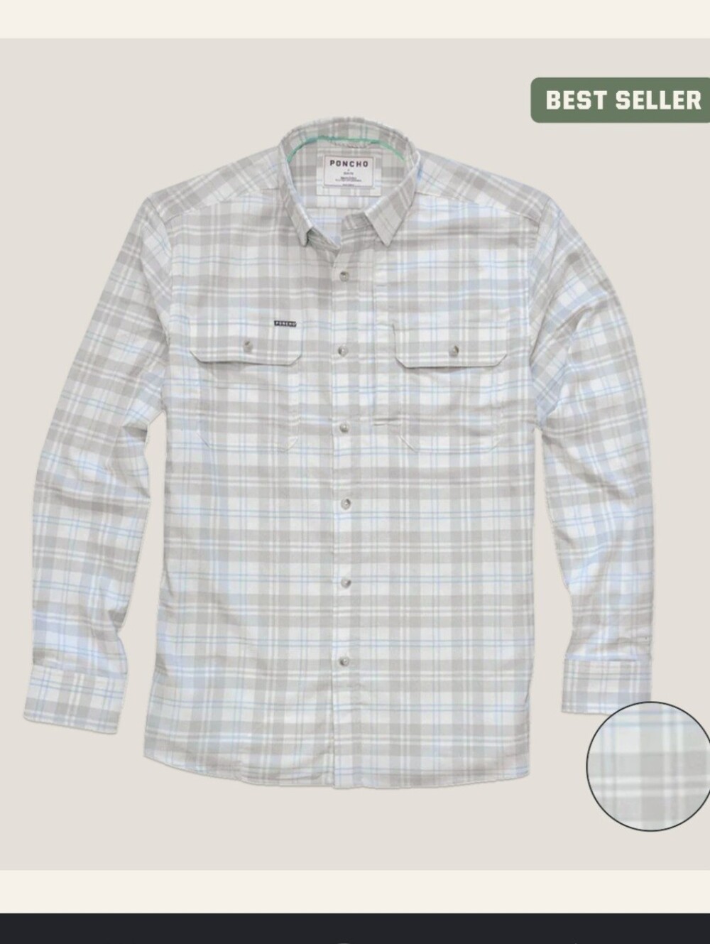 Poncho The Snowcat Slim Fit Performance Flannel Shirt White Plaid - M - Picture 2 of 13